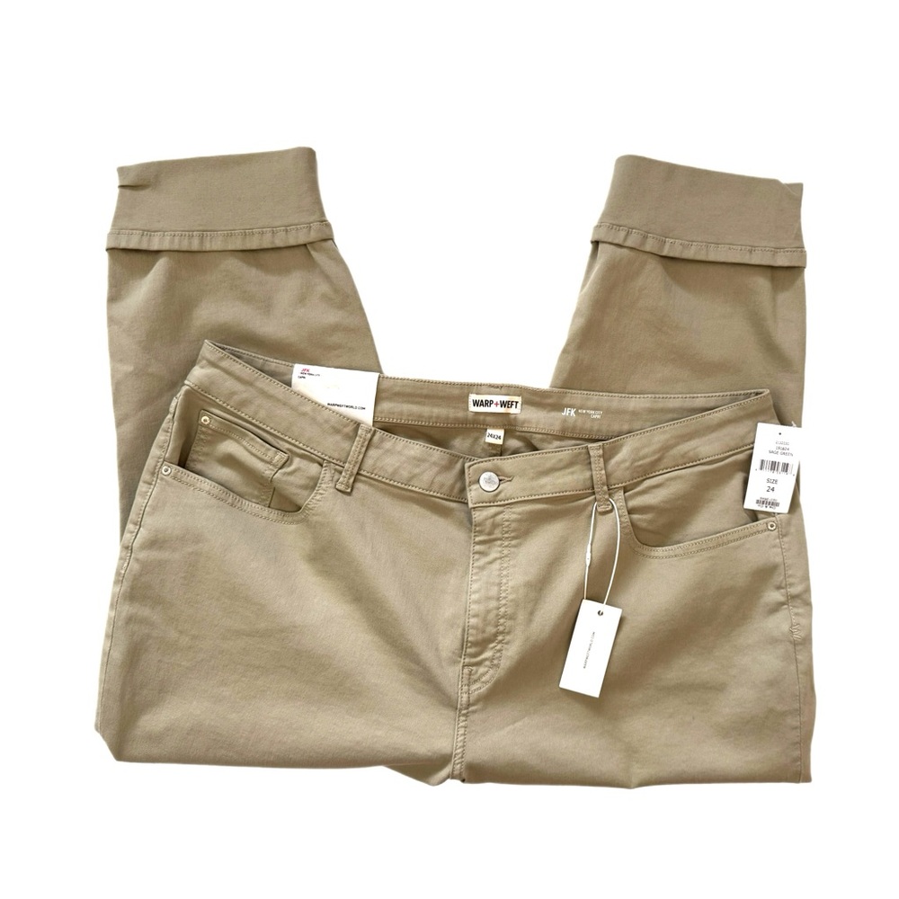 WARP + WEFT NWT Capri Jeans JFK New York City Sage Green Cuff Sz 24 X 24 - 24W